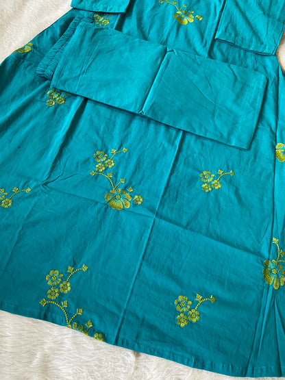 Embroidery Work Cotton Aline Kurti And Palazzo. Cotton Aline Kurti Sets For Women Online India. Shop the Latest Festive Summer Collection at Shivani Designer Kurti.