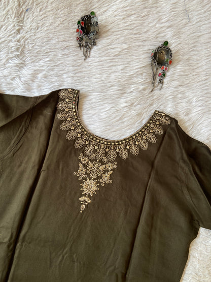 Embroidery Work Straight Satin Silk Kurti. Silk Kurtis For Women Online India. Shop the Latest Festive Summer Collection at Shivani Designer Kurti.
