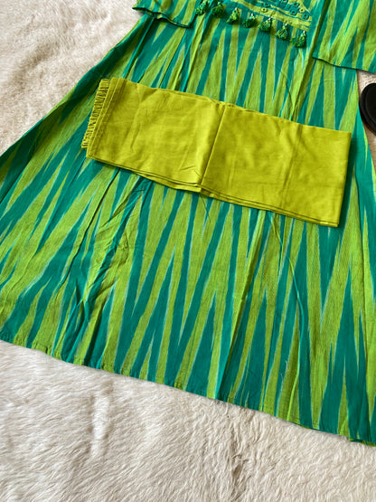 Ikkat Print Cotton Aline Kurti With Palazzo. Cotton Kurti Sets For Women Online India. Shop the Latest Festive Summer Collection at Shivani Designer Kurti.