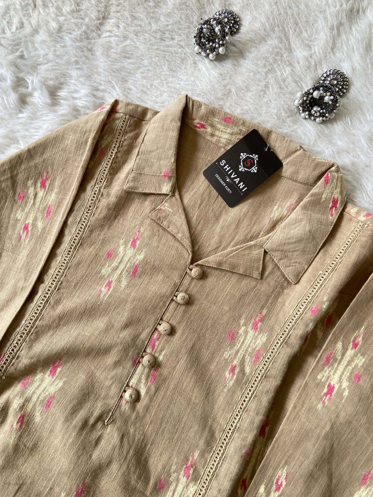 Ikkat Print, Cotton Aline Kurti With Palazzo. Cotton Kurti Sets For Women Online India. Shop the Latest Festive Summer Collection at Shivani Designer Kurti.