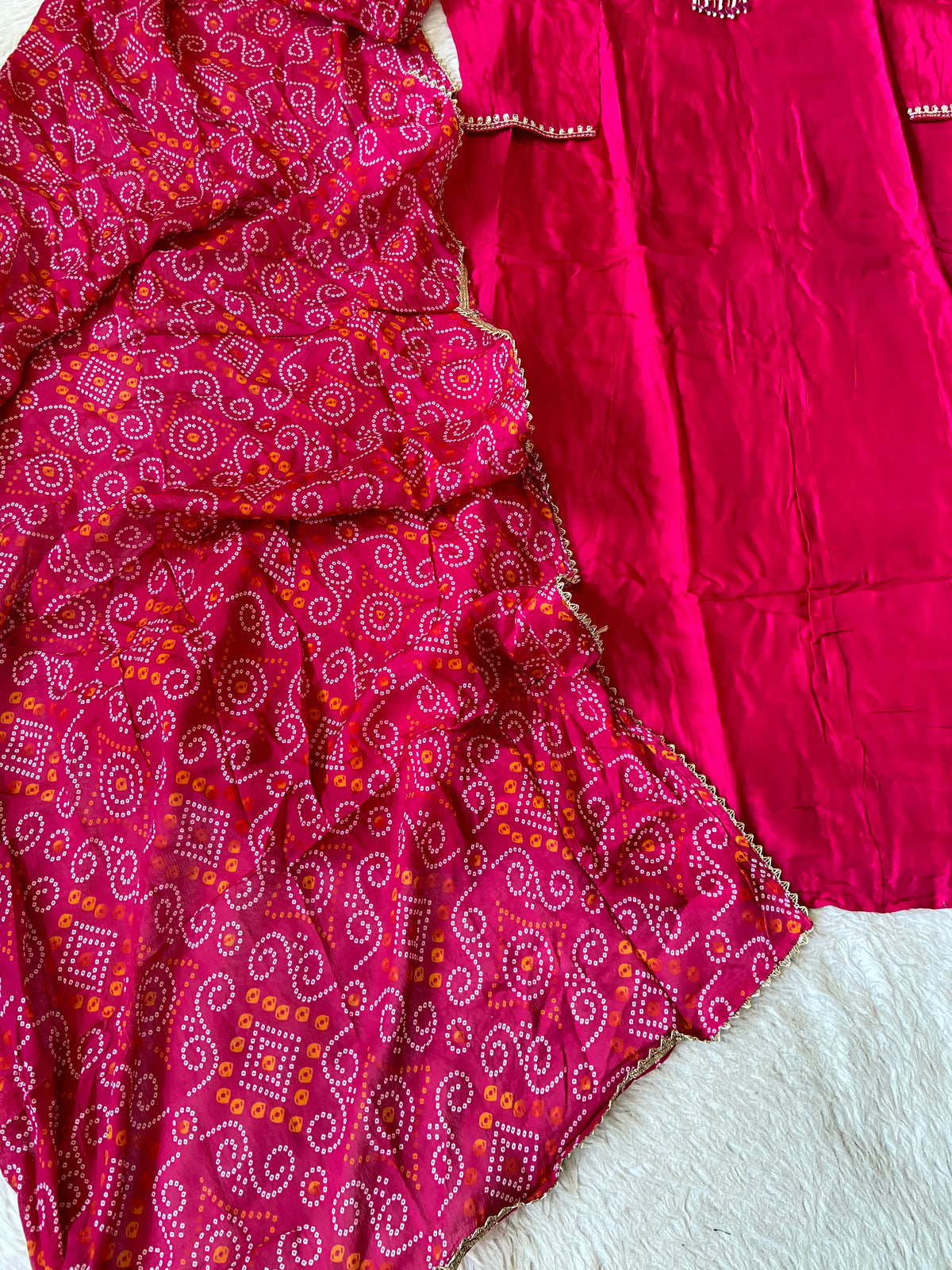 Premium Hand Work Anarkali Kurti With Pant And Bandhani Dupatta. Silk Suit Sets For Women Online India. Shop the Latest Festive Summer Collection at Shivani Designer Kurti.