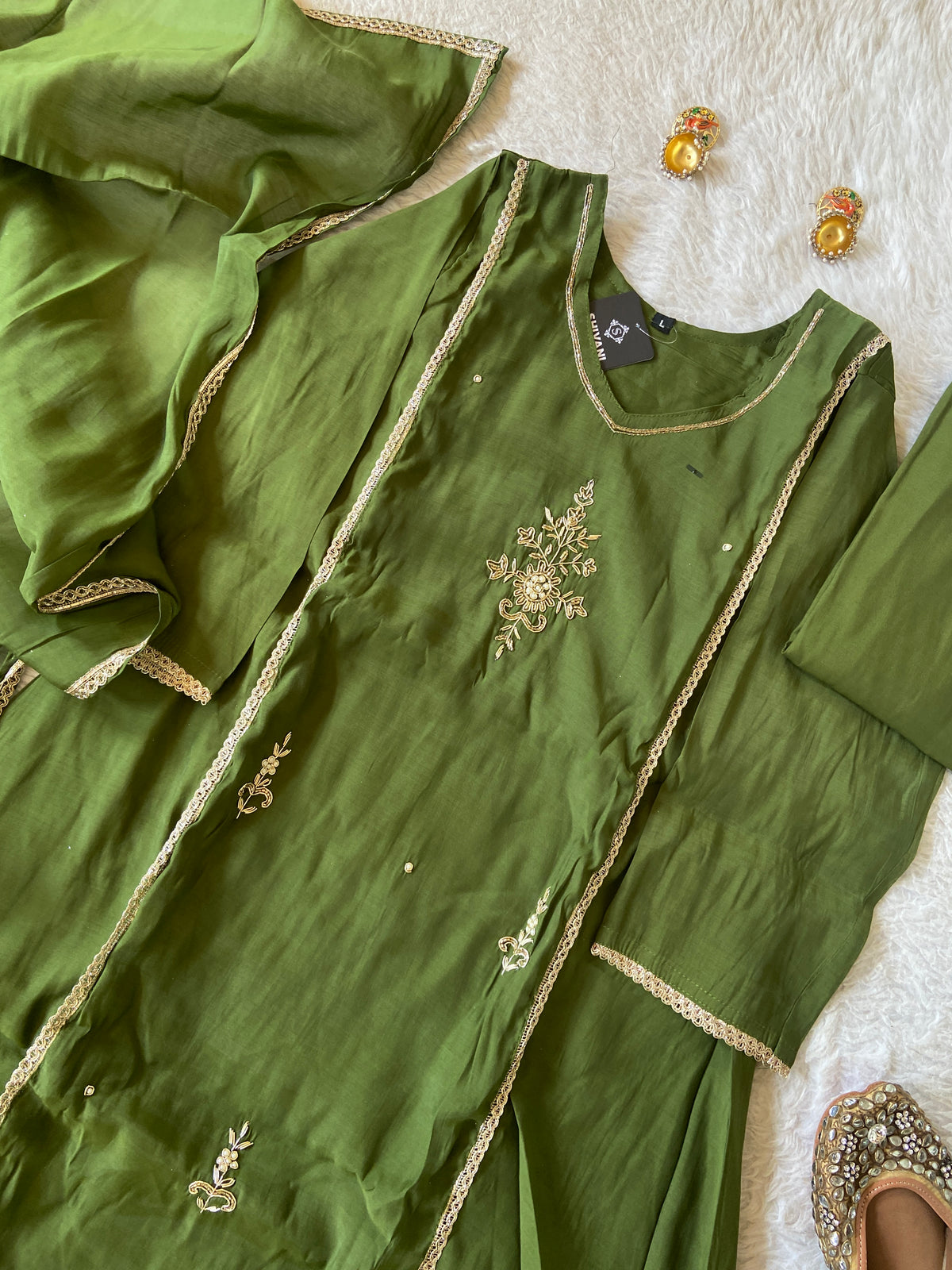 HandWork Work Mul Chanderi ALine Kurti With Semi Palazzo And Dupatta. Silk Suit Sets For Women Online India. Shop the Latest Festive Summer Collection at Shivani Designer Kurti.