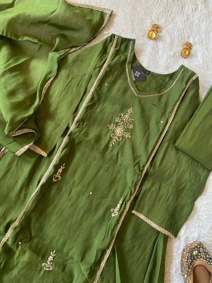 HandWork Work Mul Chanderi ALine Kurti With Semi Palazzo And Dupatta. Silk Suit Sets For Women Online India. Shop the Latest Festive Summer Collection at Shivani Designer Kurti.