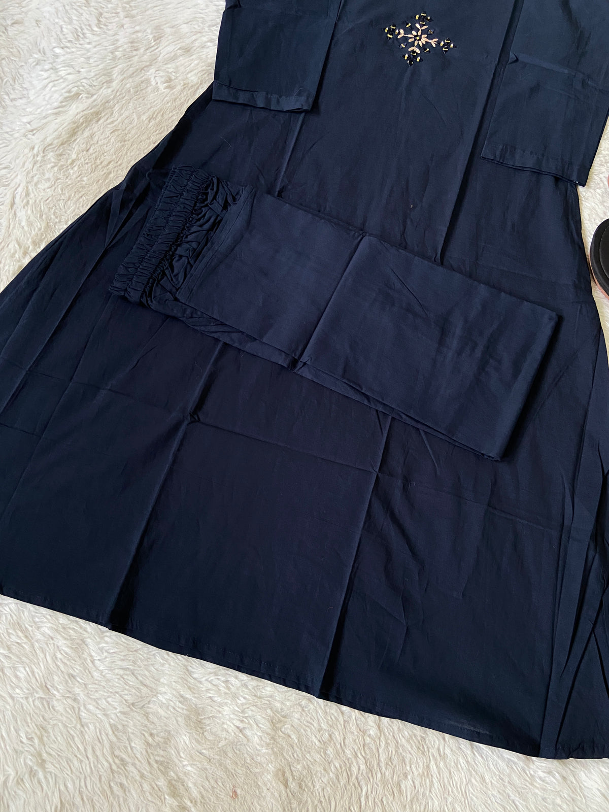 V-Neck Golden Work Cotton Aline Kurti And Palazzo. Cotton Aline Kurti Sets For Women Online India. Shop the Latest Festive Summer Collection at Shivani Designer Kurti.