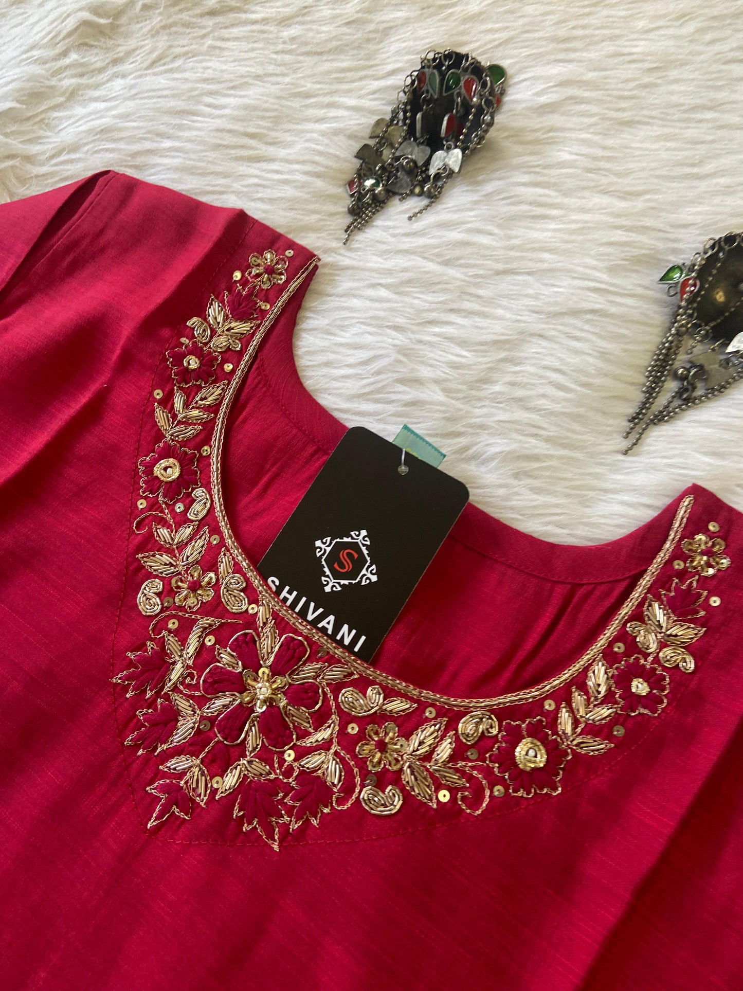 Handwork In Neck, Silk StraightCut Kurti For Women