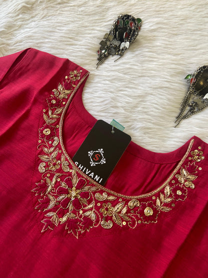 Handwork In Neck, Silk StraightCut Kurti For Women