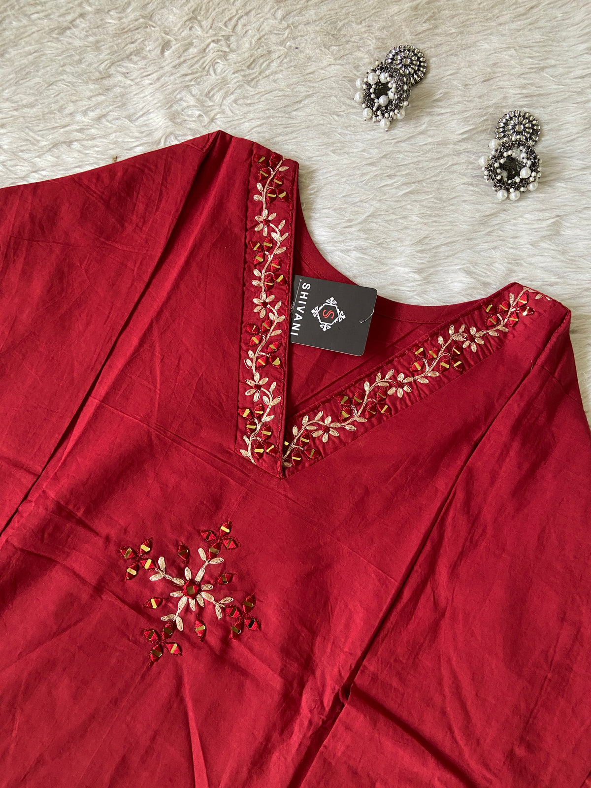 V-Neck Golden Work Cotton Aline Kurti And Palazzo. Cotton Aline Kurti Sets For Women Online India. Shop the Latest Festive Summer Collection at Shivani Designer Kurti. (Copy)