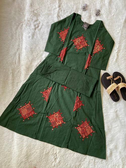 Gamthi Patch Work Aline Kurti And Palazzo (Gamthi Pair), Cotton Aline Kurti Sets For Women