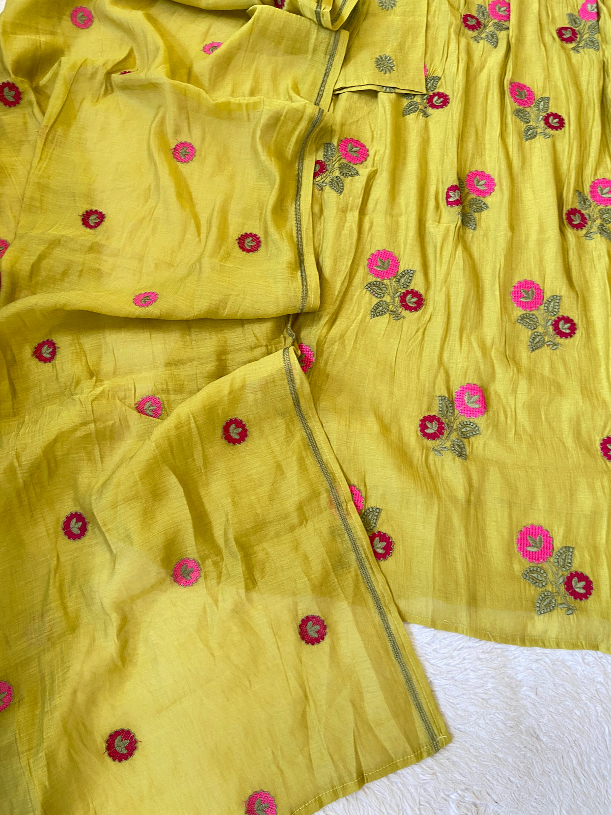 Flower Embroidery Work Coral Silk Aline Kurti With Palazzo And Dupatta. Silk Suit Sets For Women Online India. Shop the Latest Festive Summer Collection at Shivani Designer Kurti.
