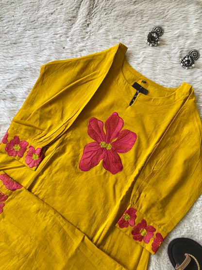 Flower Embroidery Work Cotton Aline Kurti With Palazzo. Cotton Kurti Sets For Women Online India. Shop the Latest Festive Summer Collection at Shivani Designer Kurti.