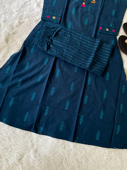 Handwork in Neck Cotton Aline Kurti With Palazzo. Cotton Aline Kurti Sets For Women Online India. Shop the Latest Festive Summer Collection at Shivani Designer Kurti.