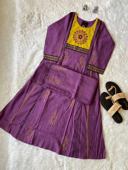Block Print Aline Kurti With Palazzo, Silk Aline Kurti Sets For Women