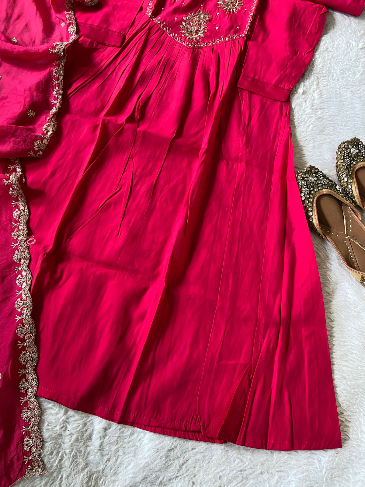 Handwork Aline Kurti With Palazzo And Dupatta. Silk Suit Sets For Women Online India. Shop the Latest Festive Summer Collection at Shivani Designer Kurti.