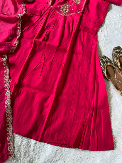 Handwork Aline Kurti With Palazzo And Dupatta. Silk Suit Sets For Women Online India. Shop the Latest Festive Summer Collection at Shivani Designer Kurti.