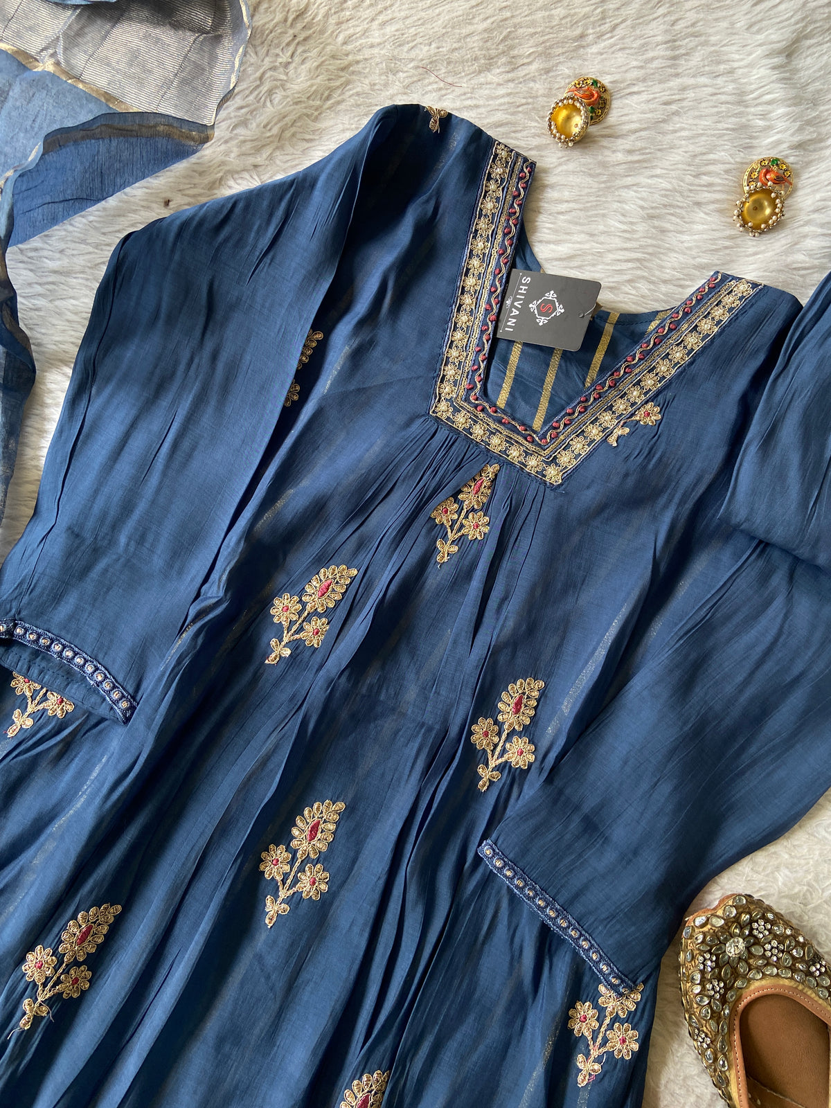 Designer Aline Kurti Palazzo And Dupatta. Silk Suit Sets For Women Online India. Shop the Latest Festive Summer Collection at Shivani Designer Kurti.