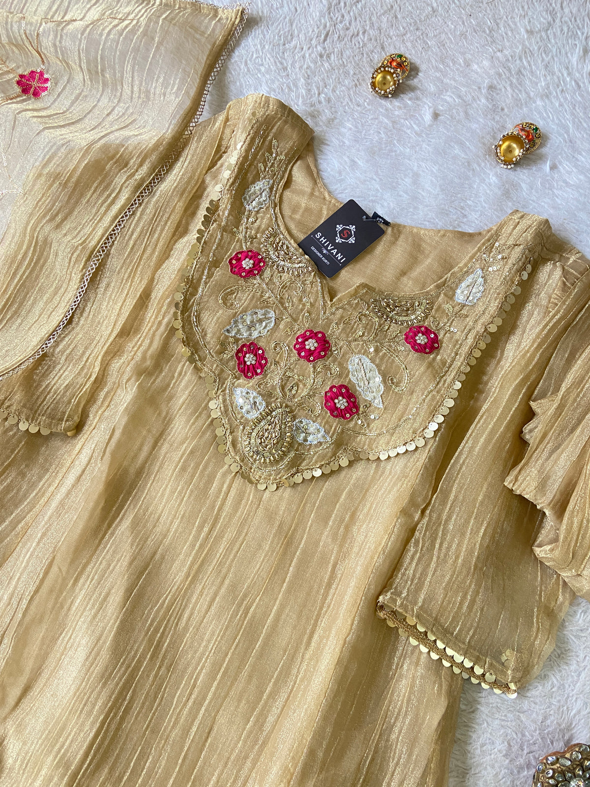 Premium Designer Crush Glass Tissue Elegant Minimal Handwork Aline Suit. Silk Suit Sets For Women Online India. Shop the Latest Festive Summer Collection at Shivani Designer Kurti.