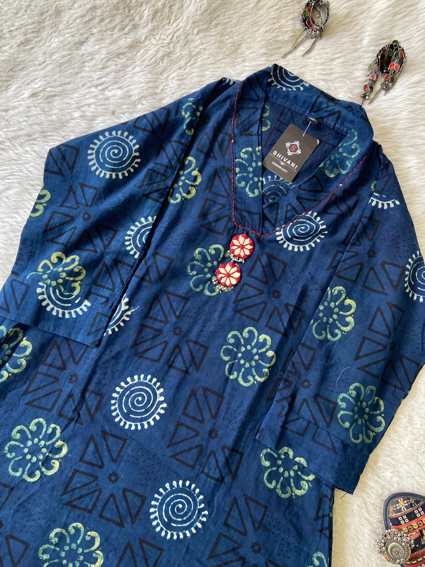 Cotton Midi, Cotton Aline Kurti With Mirror Work (Gamthi Kurti). Cotton Kurti For Women online India. Shop the Latest Festive Summer Collection at Shivani Designer Kurti.