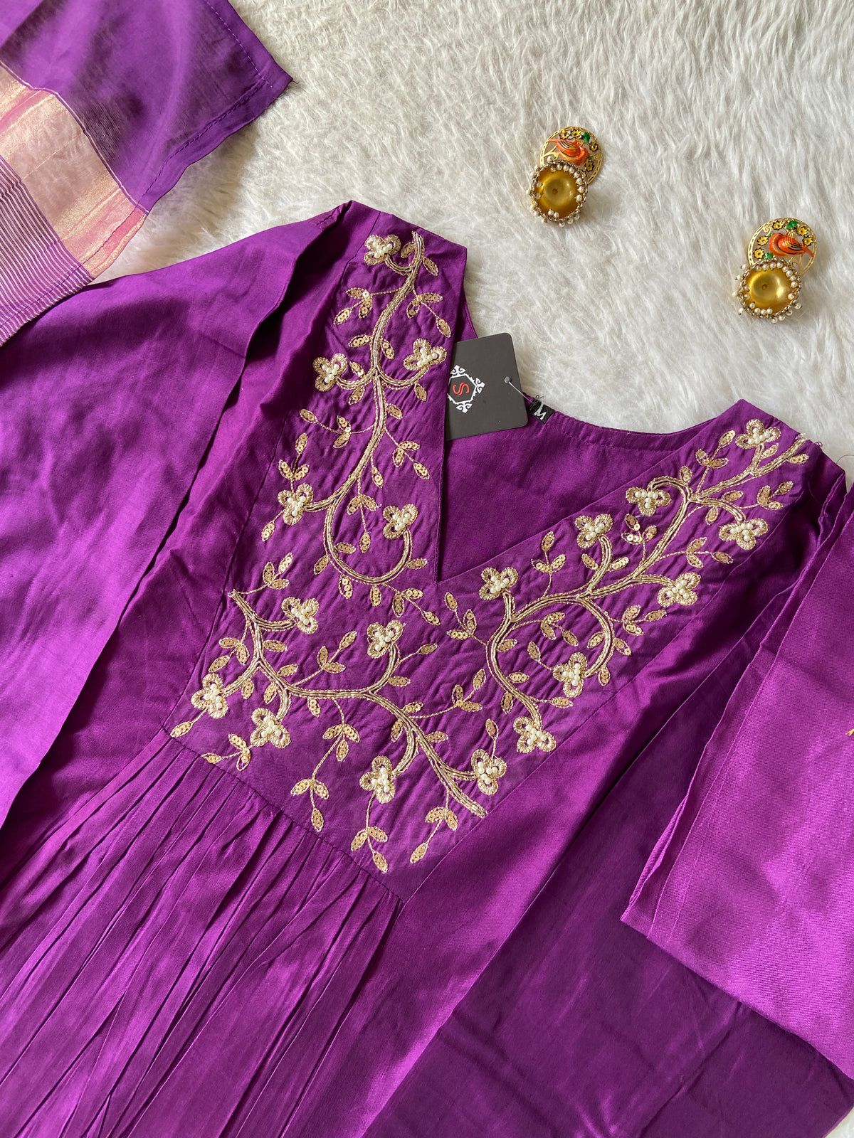 Hand Work Neck, Jamdani Silk Aline Kurti With Palazzo And Dupatta. Silk Suit Sets For Women Online India. Shop the Latest Festive Summer Collection at Shivani Designer Kurti.