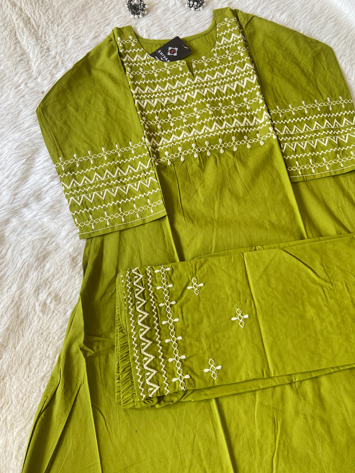 Embroidery Work Cotton Aline Kurti With Palazzo. Cotton Kurti Sets For Women Online India. Shop the Latest Festive Summer Collection at Shivani Designer Kurti.