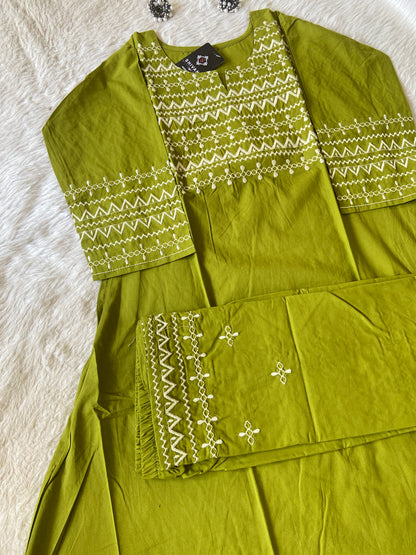 Embroidery Work Cotton Aline Kurti With Palazzo. Cotton Kurti Sets For Women Online India. Shop the Latest Festive Summer Collection at Shivani Designer Kurti.