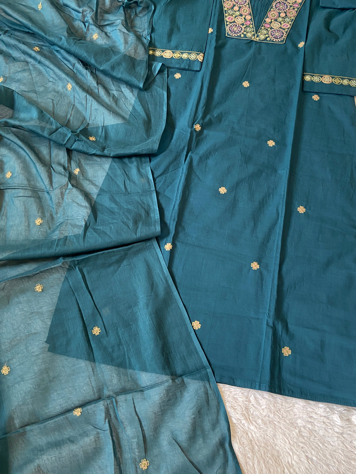 Embroidery Work Cotton Straight Cut Kurti With Pant And Dupatta. Cotton Suit Sets For Women Online India. Shop the Latest Festive Summer Collection at Shivani Designer Kurti.