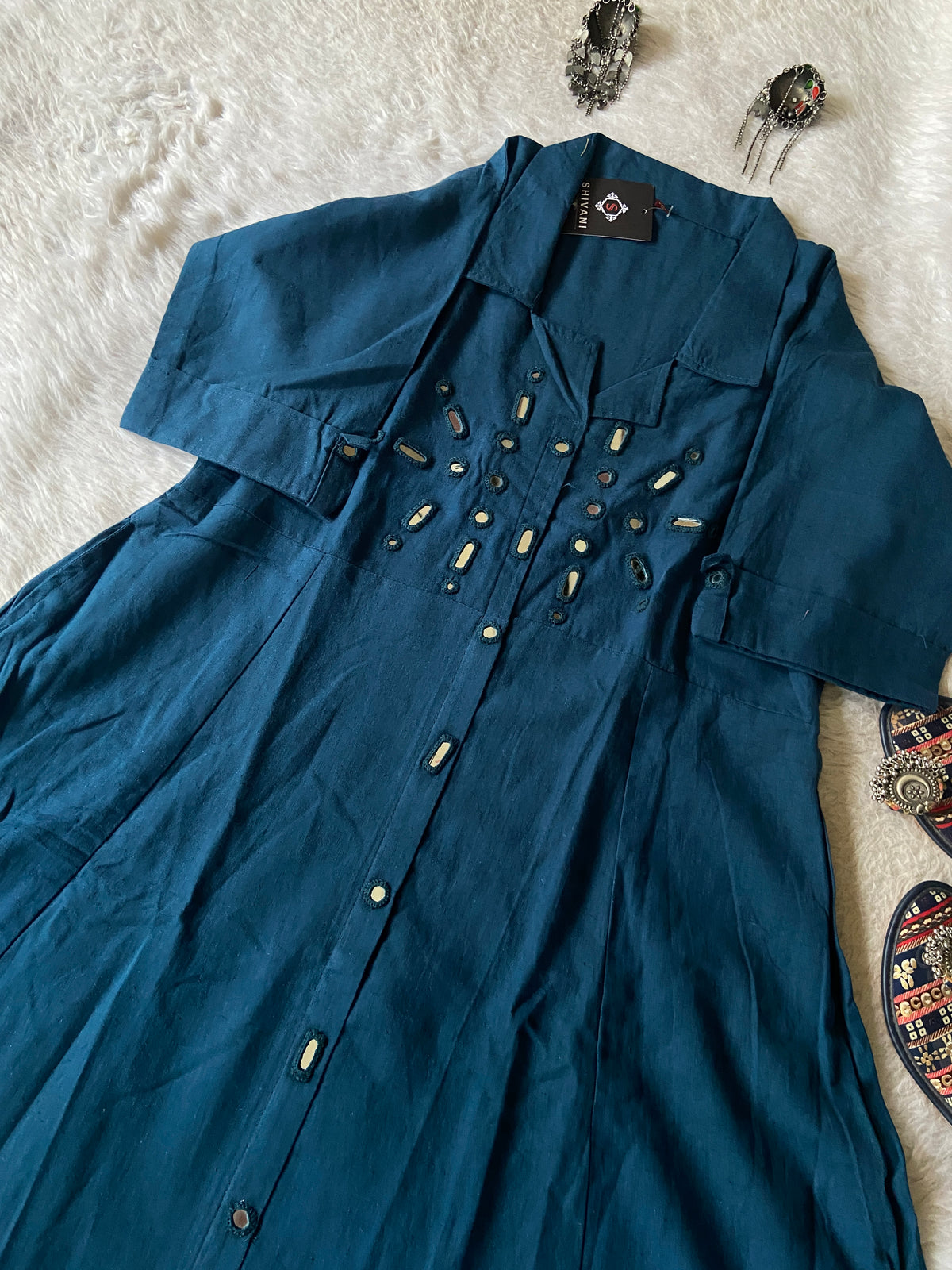 Mirror Work Cotton Midi, Cotton Aline Kurti With Mirror Work. Cotton Kurti For Women online India. Shop the Latest Festive Summer Collection at Shivani Designer Kurti.