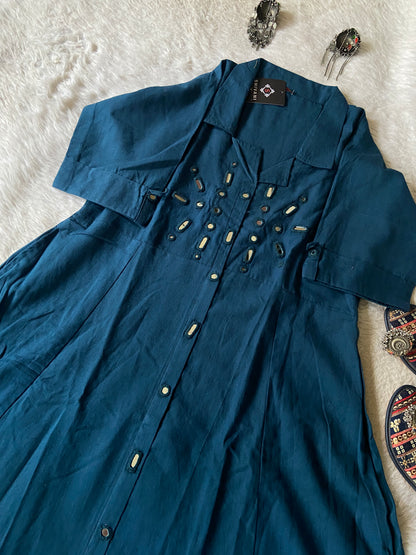 Mirror Work Cotton Midi, Cotton Aline Kurti With Mirror Work. Cotton Kurti For Women online India. Shop the Latest Festive Summer Collection at Shivani Designer Kurti.