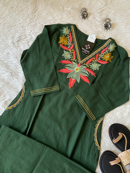 Embroidery Work Cotton Straight Kurti With Palazzo. Cotton Kurti Sets For Women Online India. Shop the Latest Festive Summer Collection at Shivani Designer Kurti.
