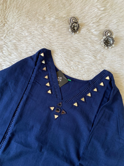 Mirror Work Cotton Aline Kurti And Palazzo. Cotton Kurti Sets For Women Online India. Shop the Latest Festive Summer Collection at Shivani Designer Kurti.