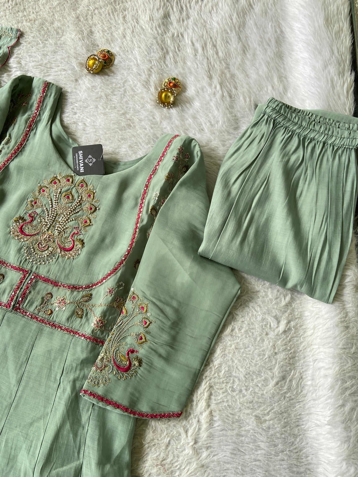 Silk Anarkali Kurti With Pant And Dupatta. Silk Suit Sets For Women Online India. Shop the Latest Festive Summer Collection at Shivani Designer Kurti.