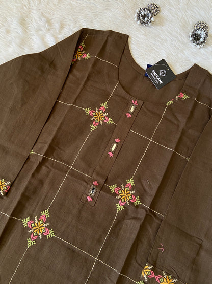 Embroidery Work Cotton Straight Cut Kurti With Palazzo. Cotton Kurti Sets For Women Online India. Shop the Latest Festive Summer Collection at Shivani Designer Kurti.