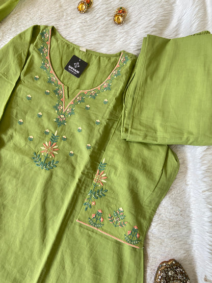 Embroidery Work Cotton Straight Cut Kurti With Pant And Dupatta. Cotton Suit Sets For Women Online India. Shop the Latest Festive Summer Collection at Shivani Designer Kurti.