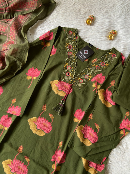 Cotton Straight Cut Kurti With Palazzo And Dupatta. Cotton Suit Sets For Women Online India. Shop the Latest Festive Summer Collection at Shivani Designer Kurti.