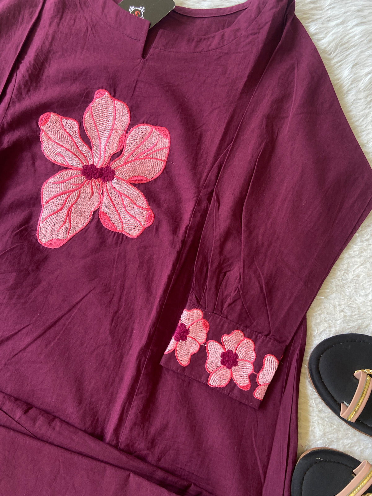 Flower Embroidery Work Cotton Aline Kurti With Palazzo. Cotton Kurti Sets For Women Online India. Shop the Latest Festive Summer Collection at Shivani Designer Kurti.