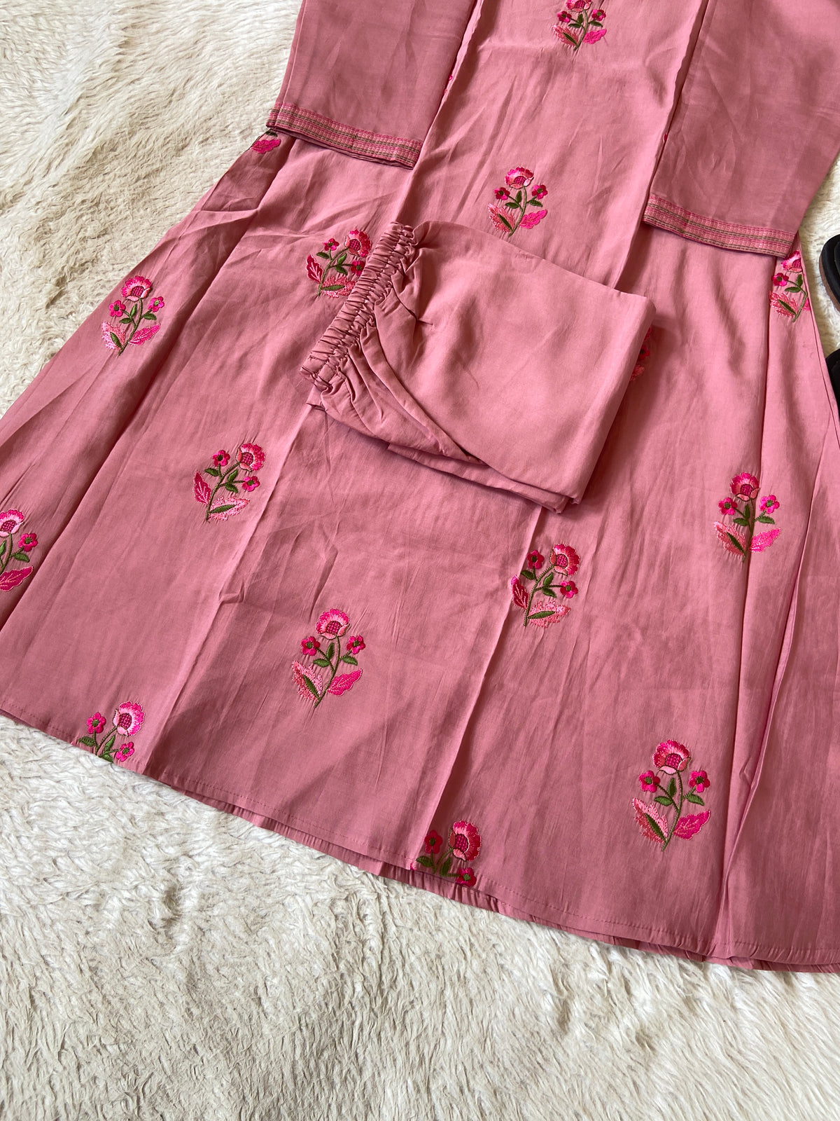 Embroidery Work Roman Silk Aline Kurti With Palazzo. Silk Kurti Sets For Women Online India. Shop the Latest Festive Summer Collection at Shivani Designer Kurti.