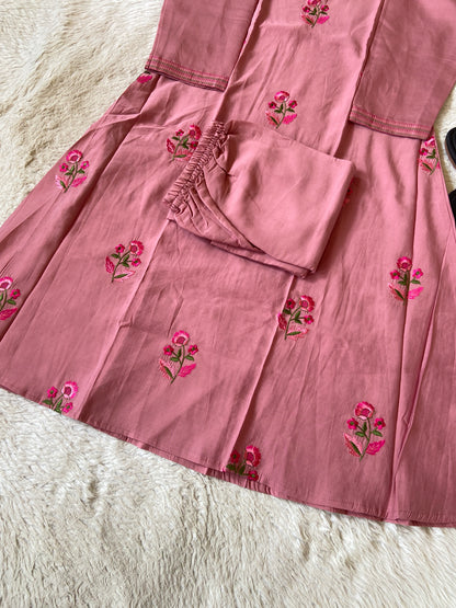 Embroidery Work Roman Silk Aline Kurti With Palazzo. Silk Kurti Sets For Women Online India. Shop the Latest Festive Summer Collection at Shivani Designer Kurti.