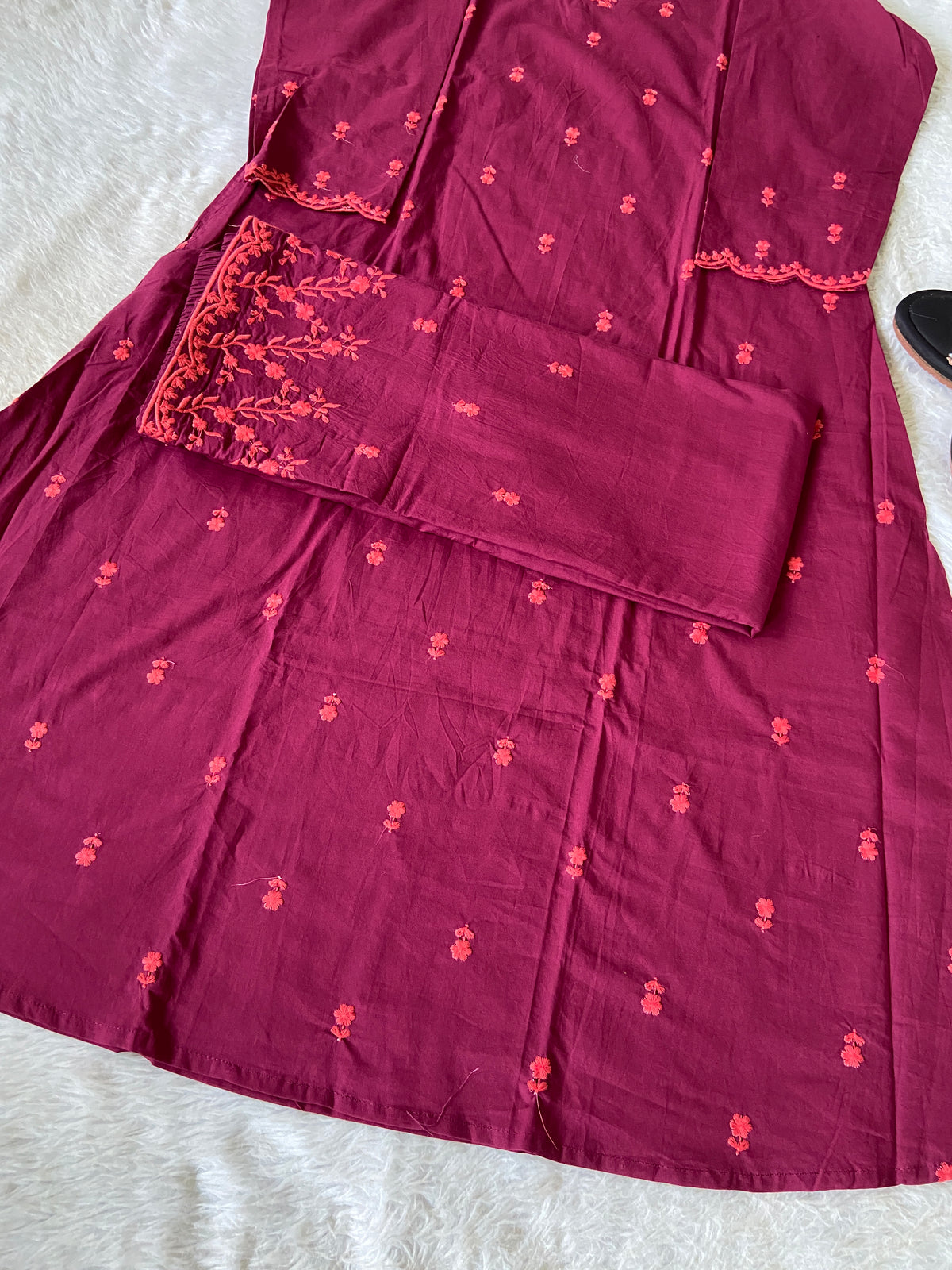 Embroidery Work Cotton Aline Kurti And Palazzo. Cotton Aline Kurti Sets For Women Online India. Shop the Latest Festive Summer Collection at Shivani Designer Kurti.