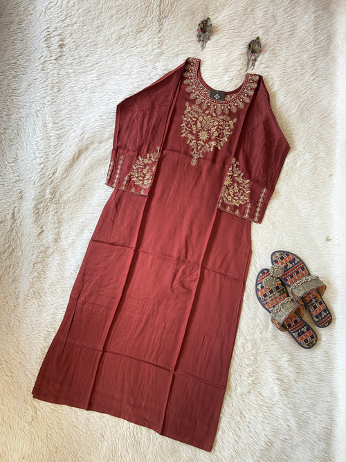 Embroidery Work Straight Satin Silk Kurti. Silk Kurtis For Women Online India. Shop the Latest Festive Summer Collection at Shivani Designer Kurti.