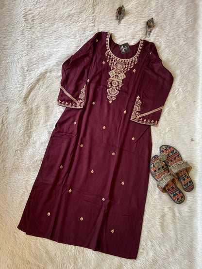 Embroidery Work Straight Satin Silk Kurti. Silk Kurtis For Women Online India. Shop the Latest Festive Summer Collection at Shivani Designer Kurti.