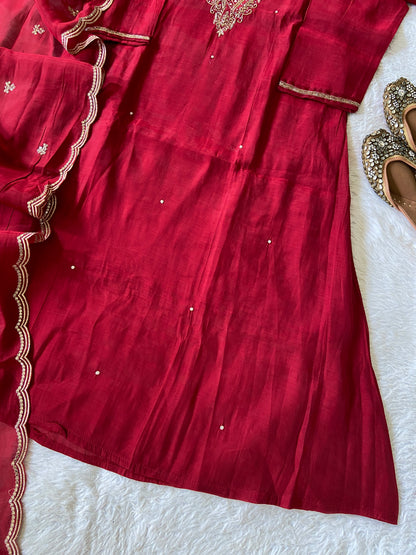 Handwork Aline Kurti With Palazzo And Dupatta. Silk Suit Sets For Women Online India. Shop the Latest Festive Summer Collection at Shivani Designer Kurti.