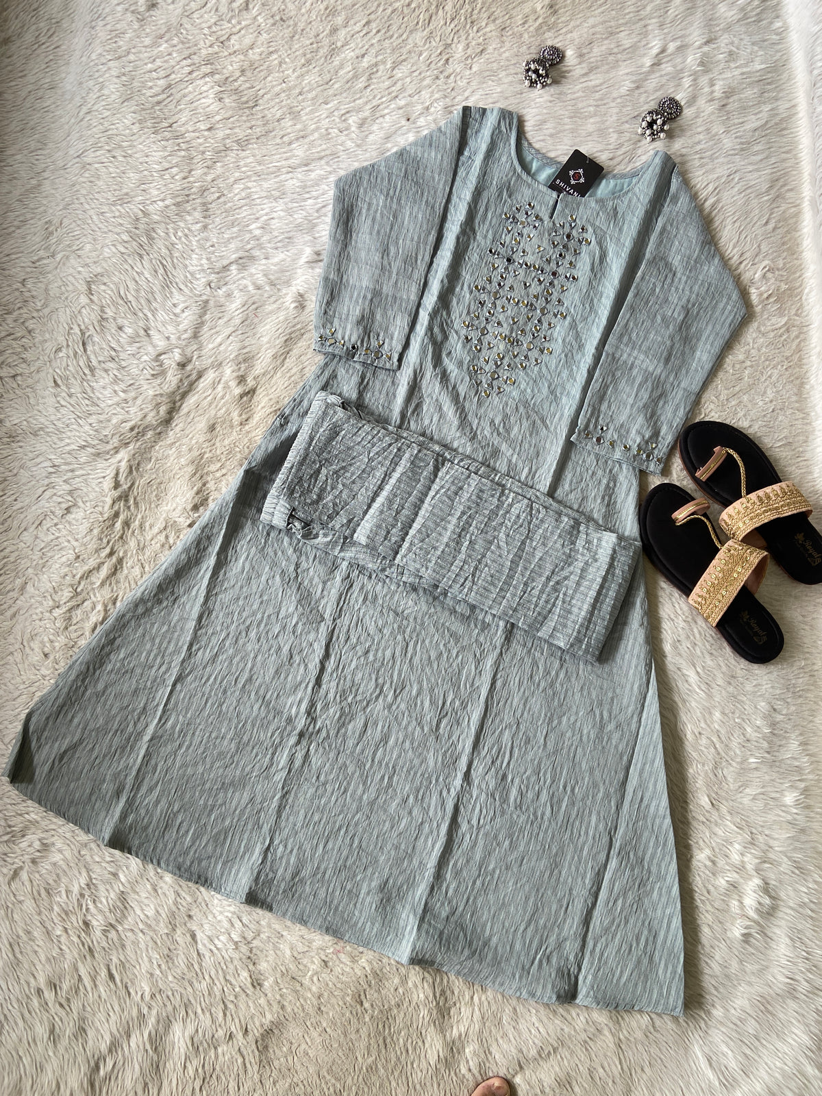 Mirror Work Aline Kurti And Palazzo. Aline Kurti Sets For Women Online India. Shop the Latest Festive Summer Collection at Shivani Designer Kurti.