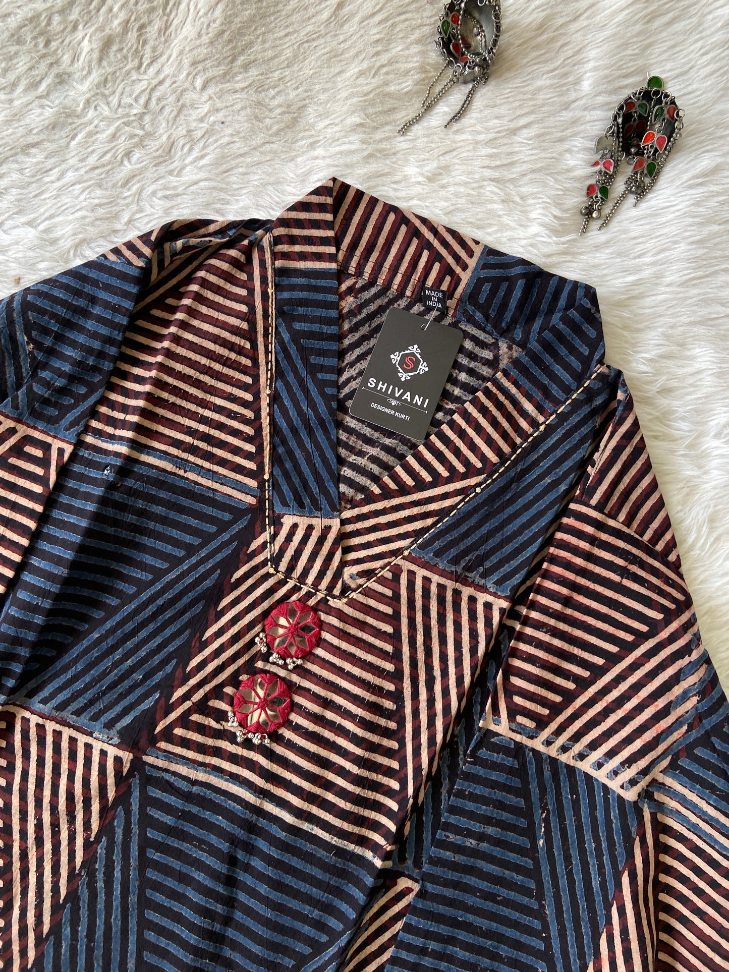 Cotton Midi, Cotton Aline Kurti With Mirror Work (Gamthi Kurti). Cotton Kurti For Women online India. Shop the Latest Festive Summer Collection at Shivani Designer Kurti.