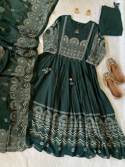 Full Flair Cotton Anarkali Kurti, Pant And Dupatta. Cotton Anarkali Kurti Suits For Women Online India. Shop the Latest Festive Summer Collection at Shivani Designer Kurti.