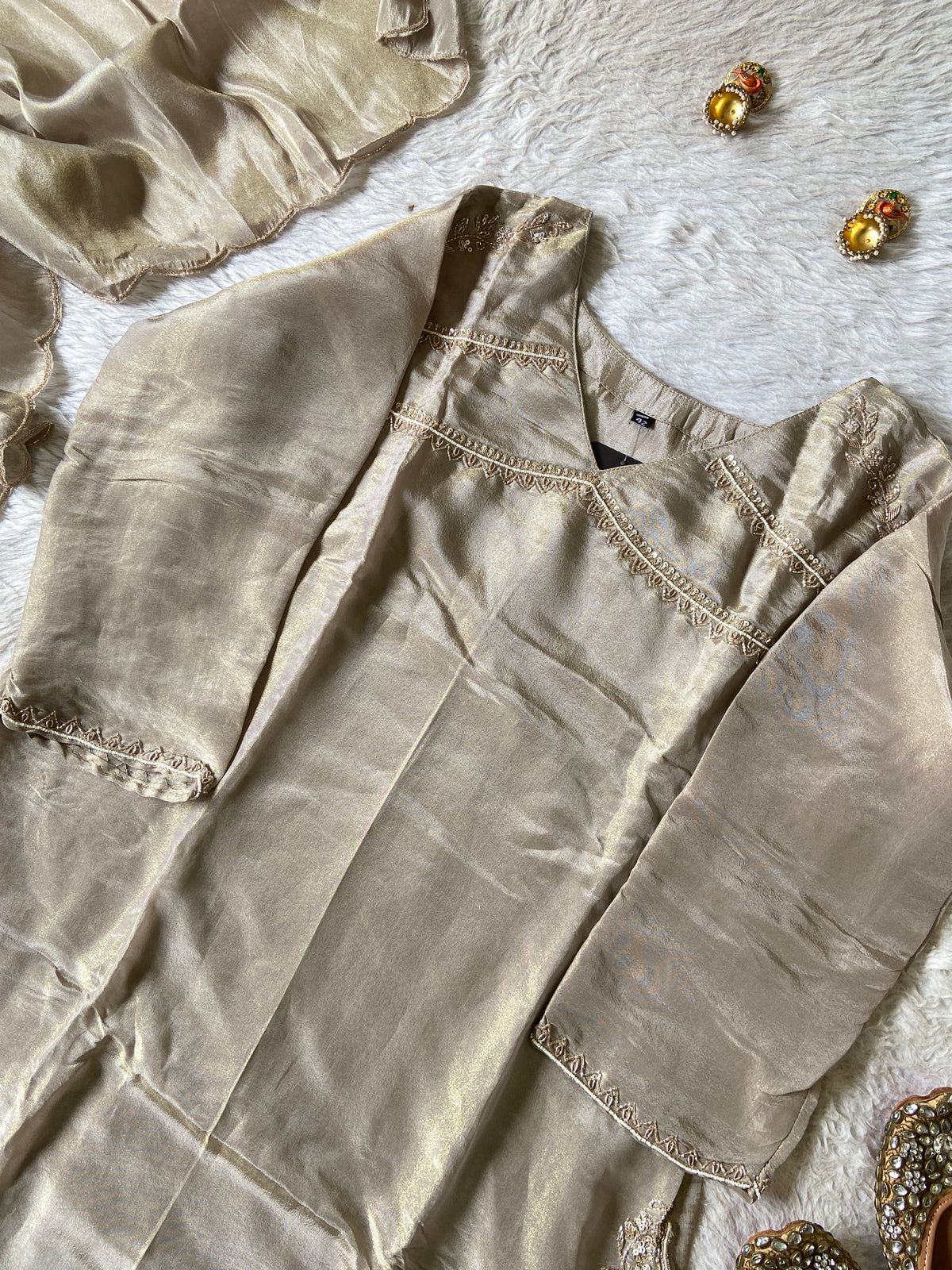 Premium Short Kurti Suit. Tissue Shimmer Short Kurti With Full Flair Palazzo And Dupatta. Silk Suit Sets For Women Online India. Shop the Latest Festive Summer Collection at Shivani Designer Kurti.