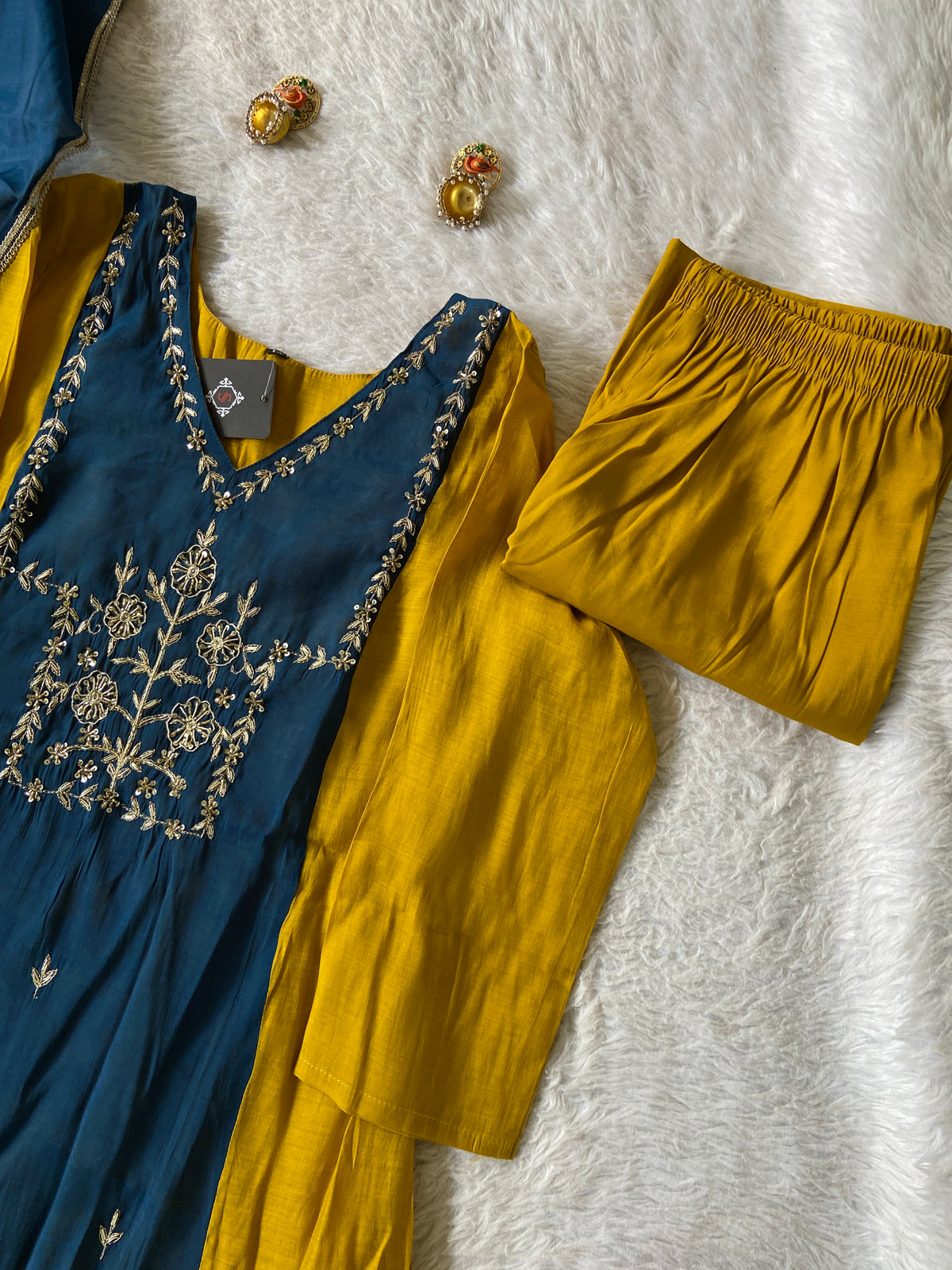 Hand Work Aline Kurti With Palazzo And Dupatta. Silk Suit Sets For Women Online India. Shop the Latest Festive Summer Collection at Shivani Designer Kurti.