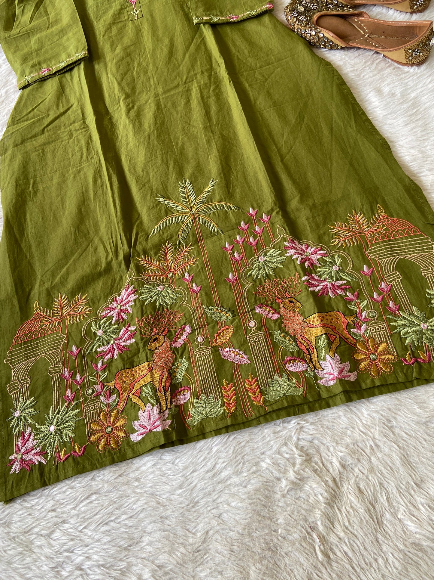 Stand Neck Kurti With Embroidery Work, Plain Palazzo And Dupatta. Cotton StraightCut Suit Sets For Women (Copy)