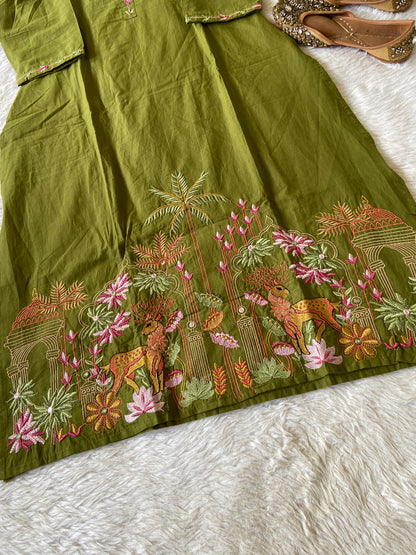 Stand Neck Kurti With Embroidery Work, Plain Palazzo And Dupatta. Cotton StraightCut Suit Sets For Women (Copy)