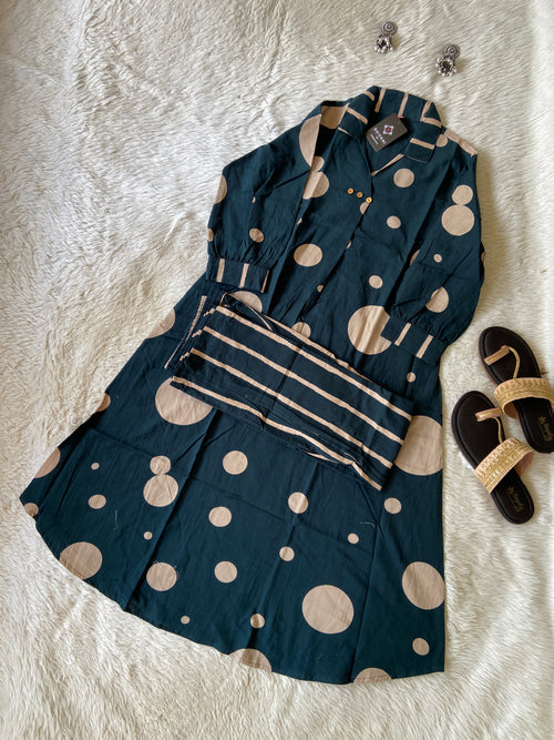 Polka Dots Cotton Aline Kurti With Palazzo. Cotton Kurtis Sets For Women Online India. Shop the Latest Festive Summer Collection at Shivani Designer Kurti.