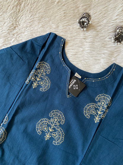 Embroidery Work Cotton Straight Kurti With Palazzo. Cotton Kurti Sets For Women Online India. Shop the Latest Festive Summer Collection at Shivani Designer Kurti.