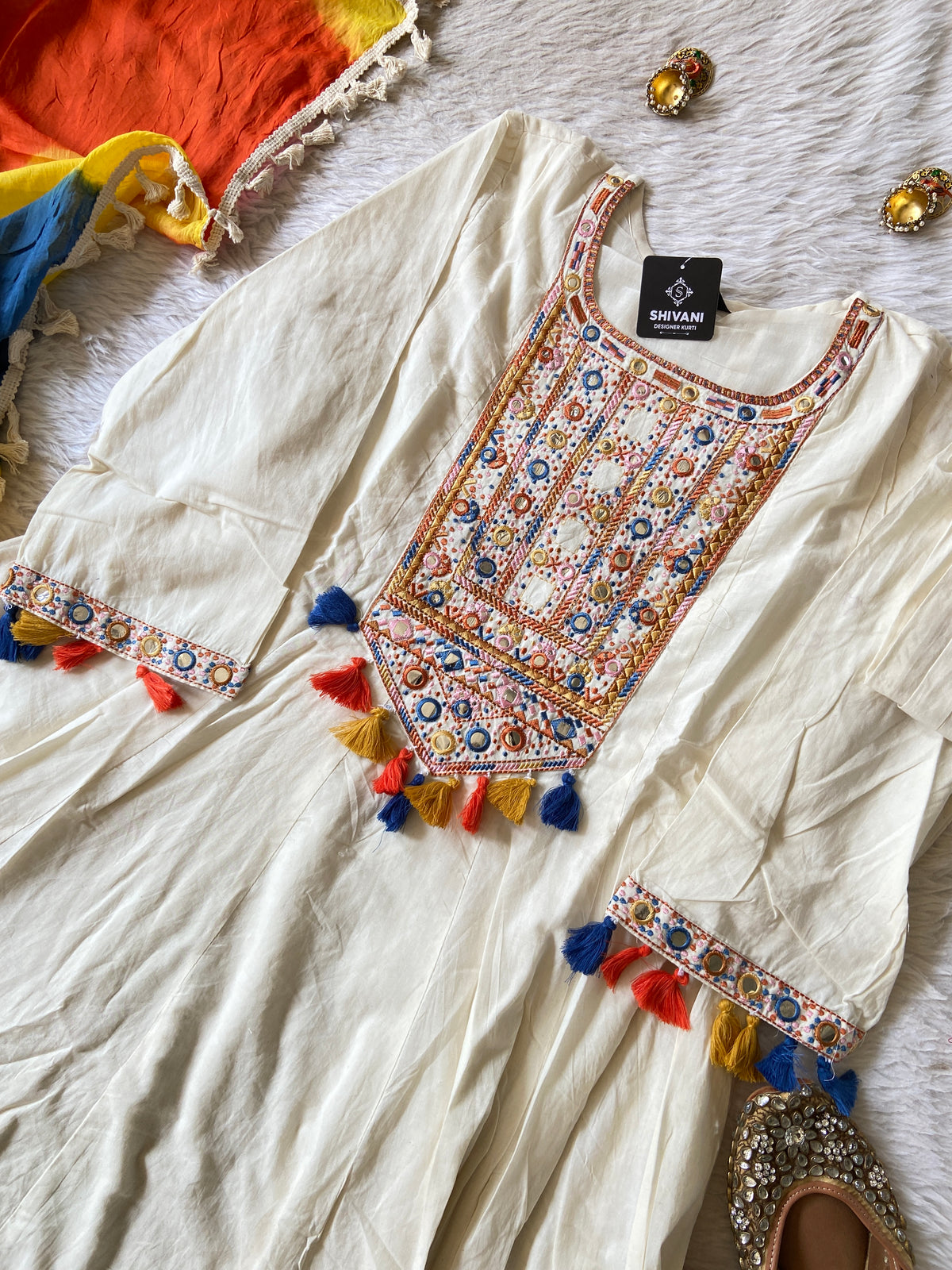 Navaratri Special Cotton Anarkali Kurti With Pant And Dupatta. Cotton Suit Sets For Women Online India. Shop the Latest Festive Summer Collection at Shivani Designer Kurti.